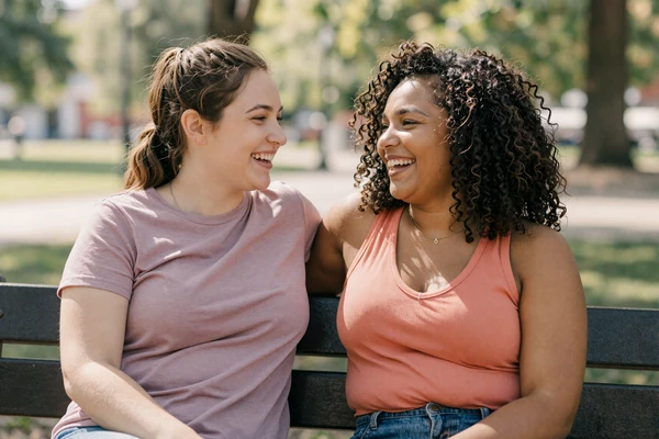 Body-positive couple laughing together, illustrating whether size really matters in dating